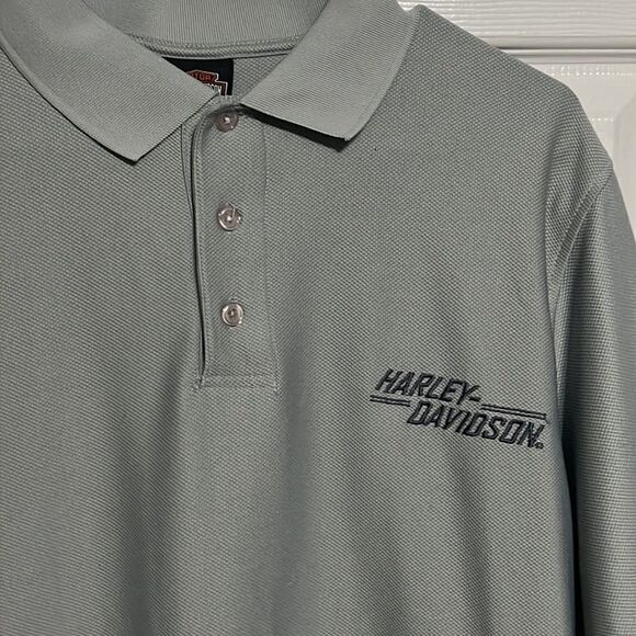 🔥🔥 Silver HARLEY-DAVIDSON POLO SHIRT - Embroidered Lettering - EUC -Sz Large - Picture 3 of 7